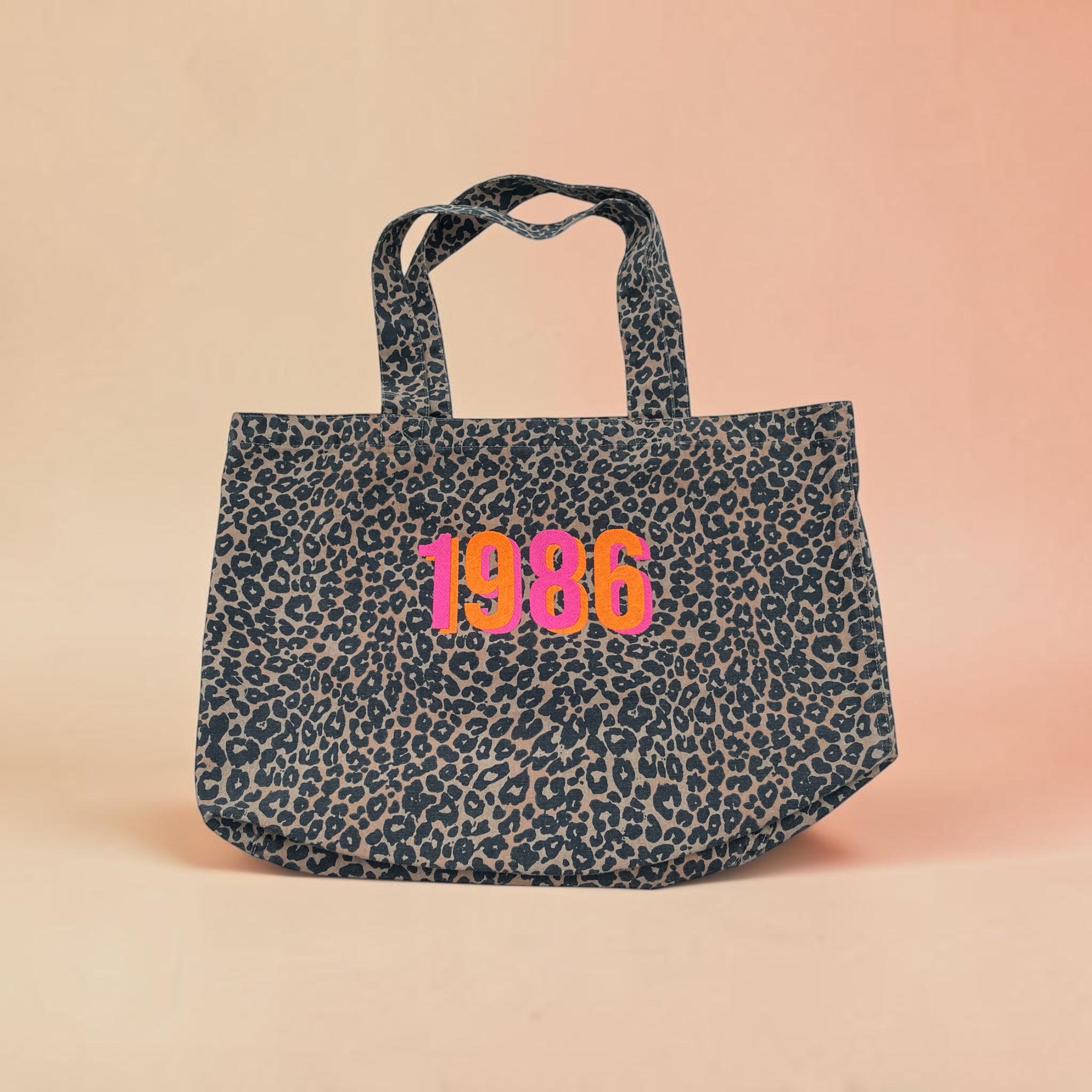 Your Year🎉  Leopard Print Canvas Shopper Bag - Embroidered numbers