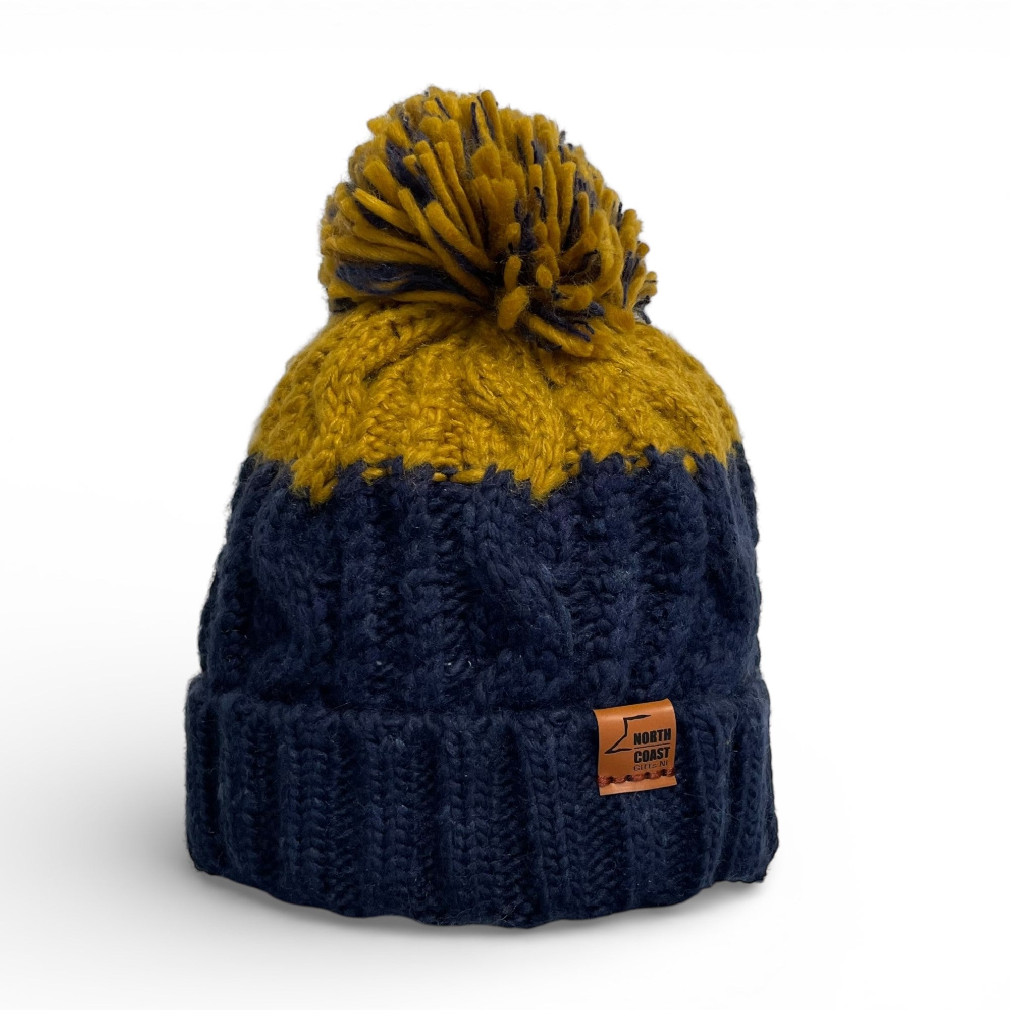 Chunky Mustard/Navy Bobble Beanie