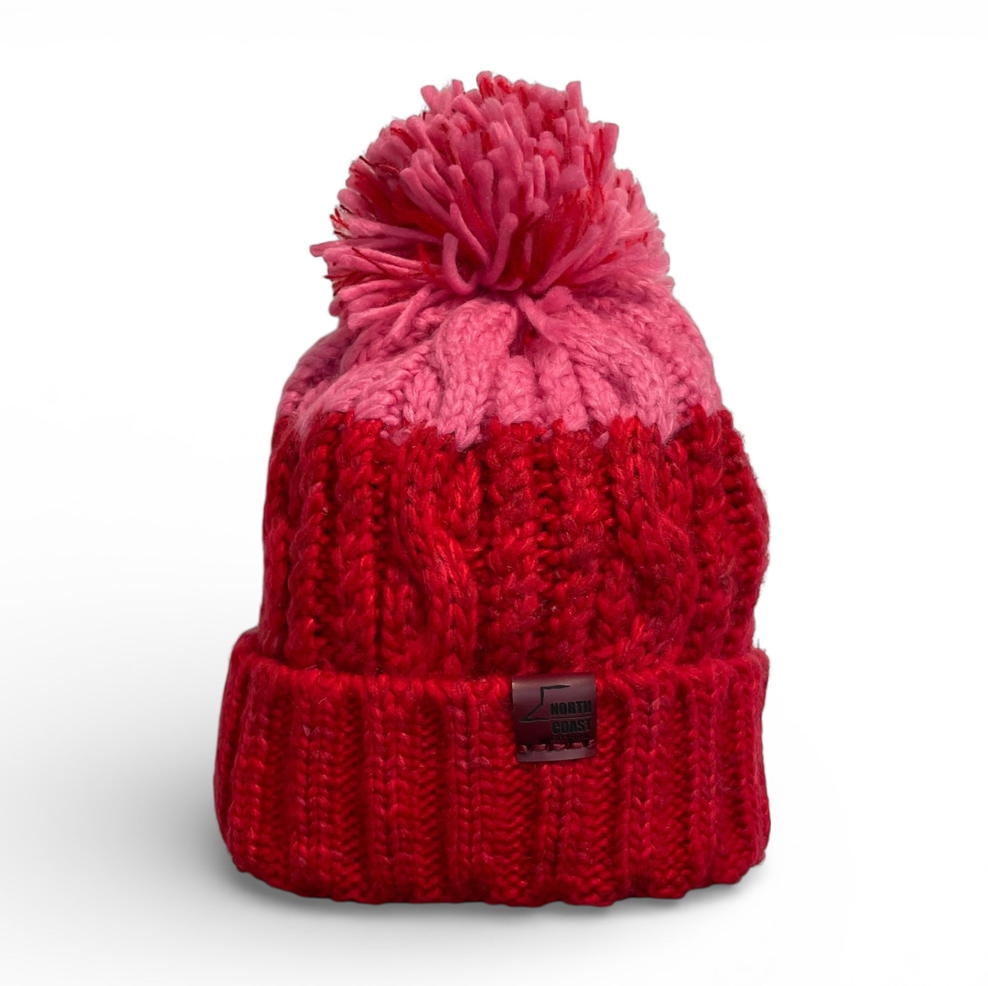 Chunky Bright Pink Red Bobble Beanie