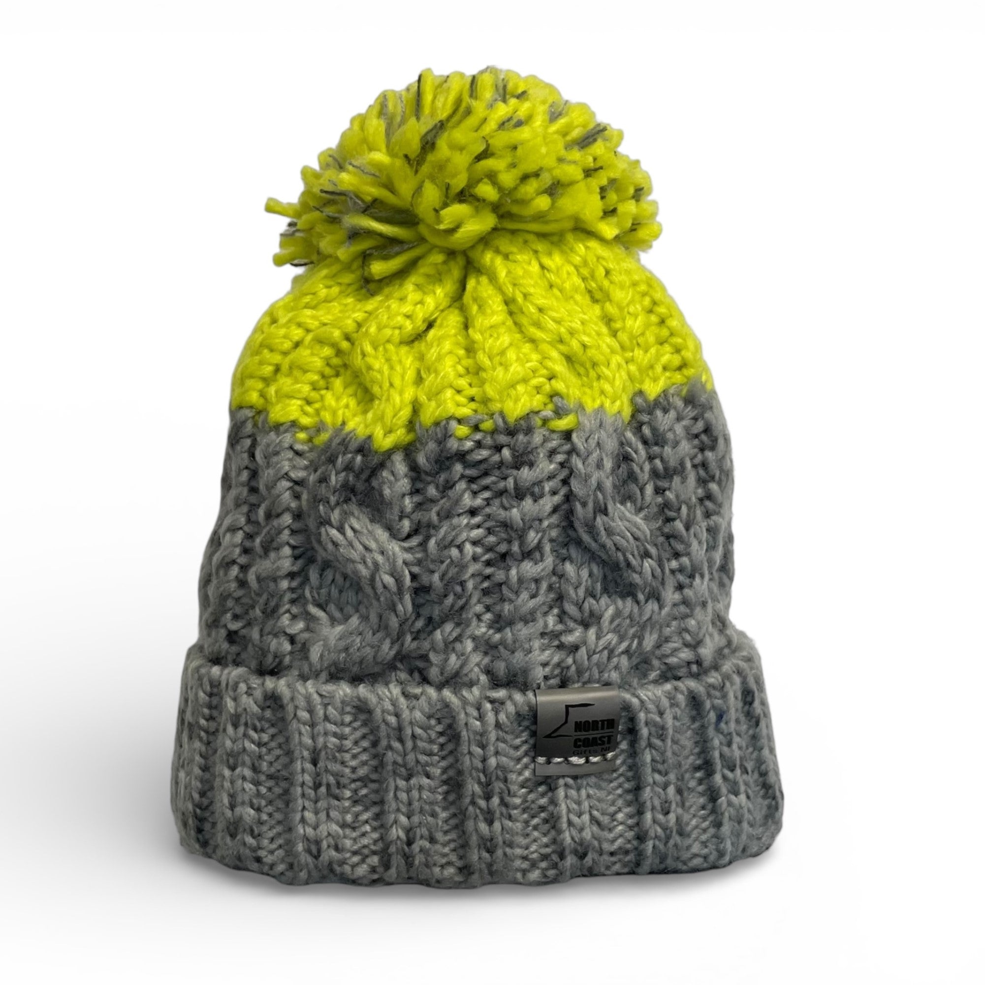 Chunky Citron/Grey Bobble Beanie