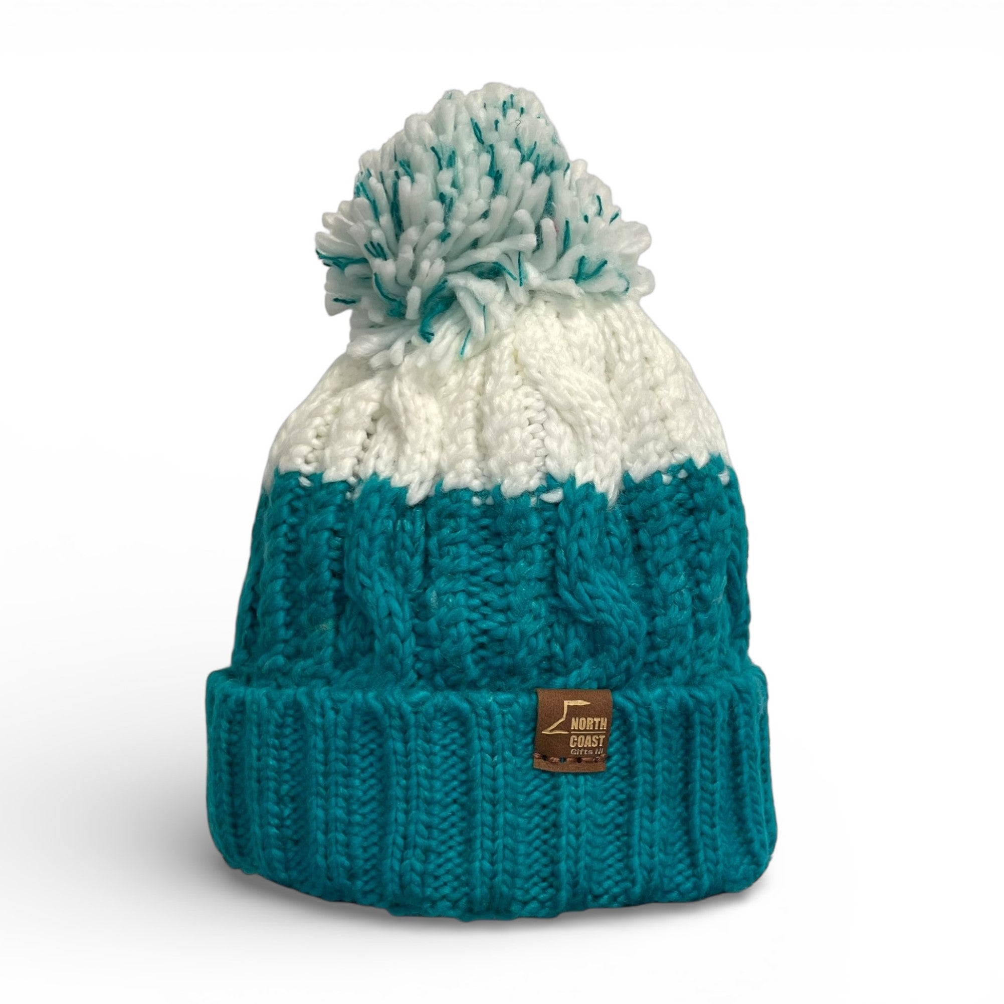 Chunky Emerald/Soft White Bobble Beanie