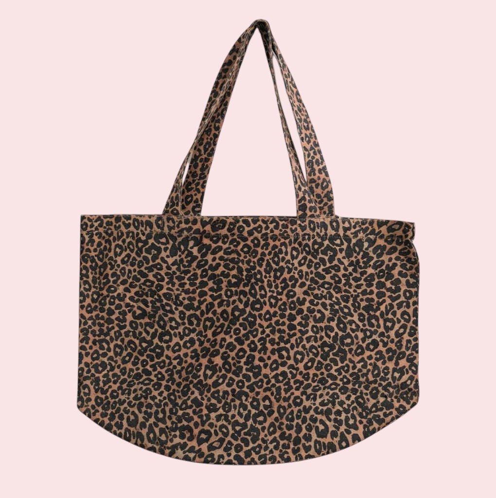 k Leopard Print Canvas Shopper Bag - Embroidered Personalised Initials