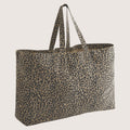 Oversized Leopard print canvas tote bag - Embroidered Personalised Initials - 7 inch letters