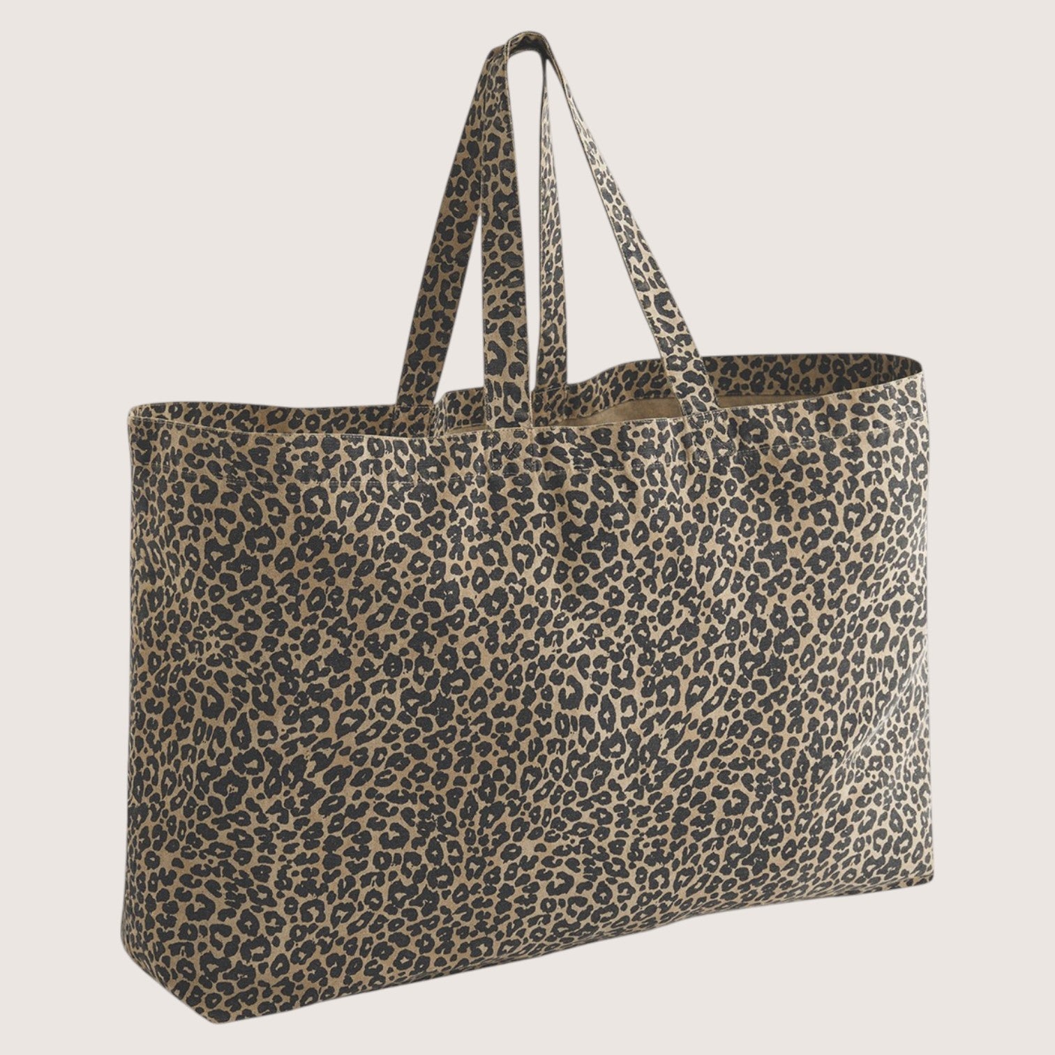 Oversized Leopard print canvas tote bag - Embroidered Personalised Initials - 7 inch letters