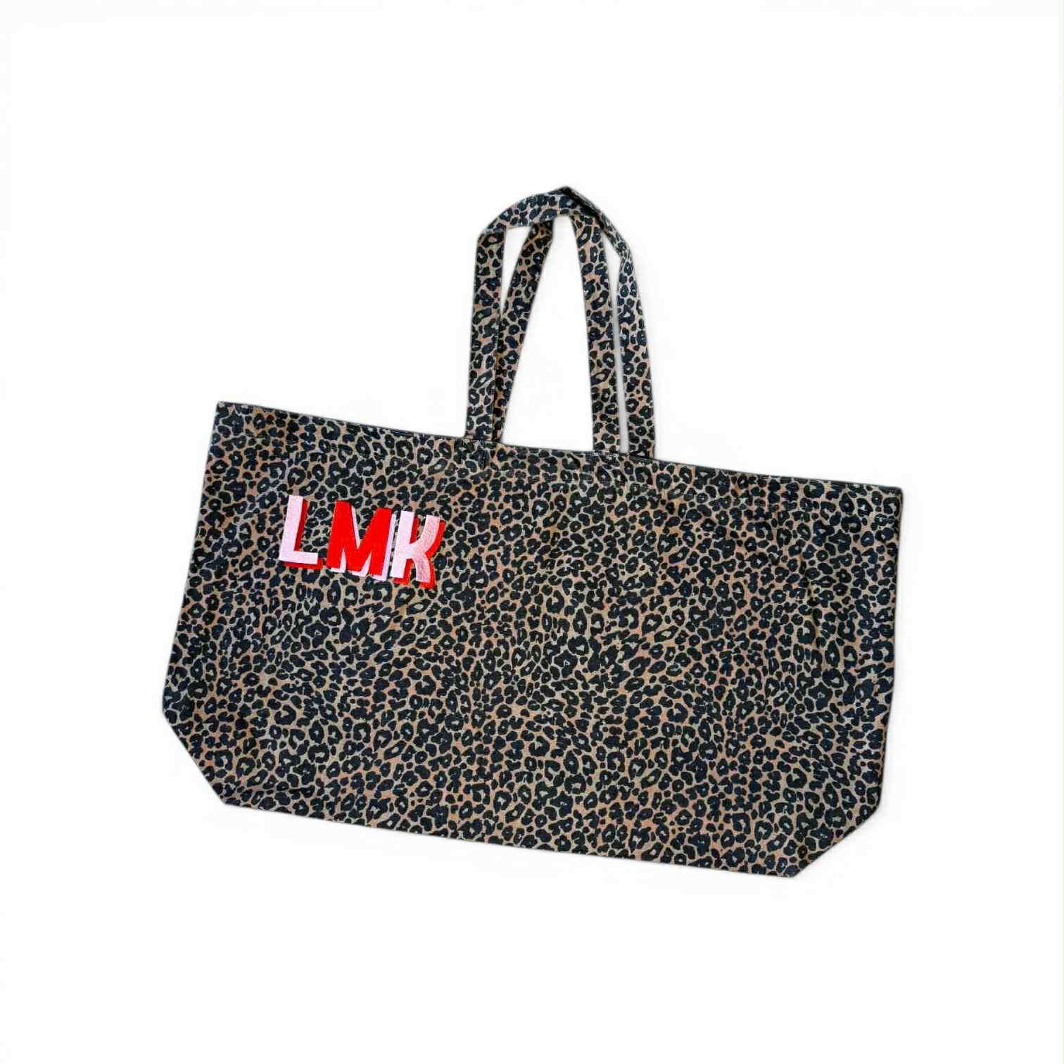 Leopard print canvas oversized tote bag - Personalised Initials