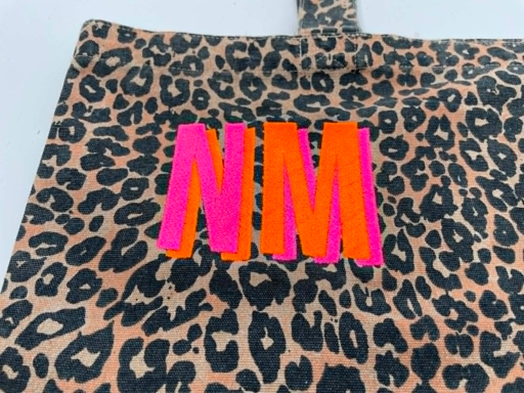N Leopard print canvas oversized tote bag - Embroidered Personalised Initials