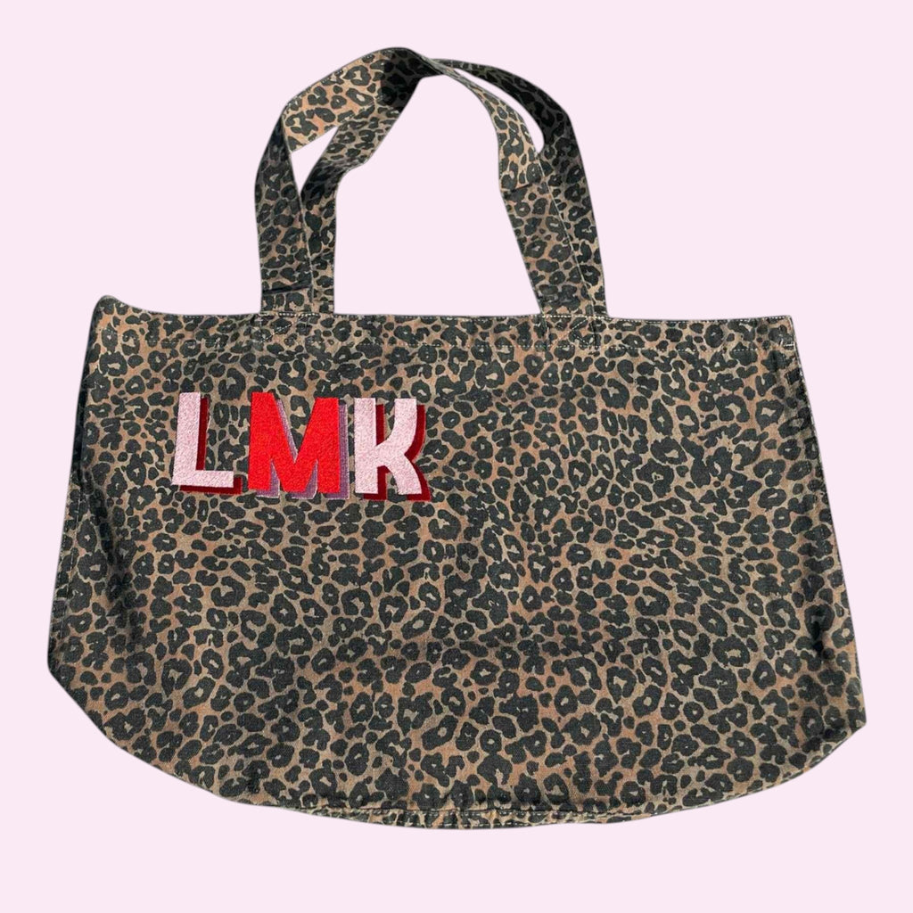 Leopard Print Canvas Shopper Bag - Embroidered Personalised Initials