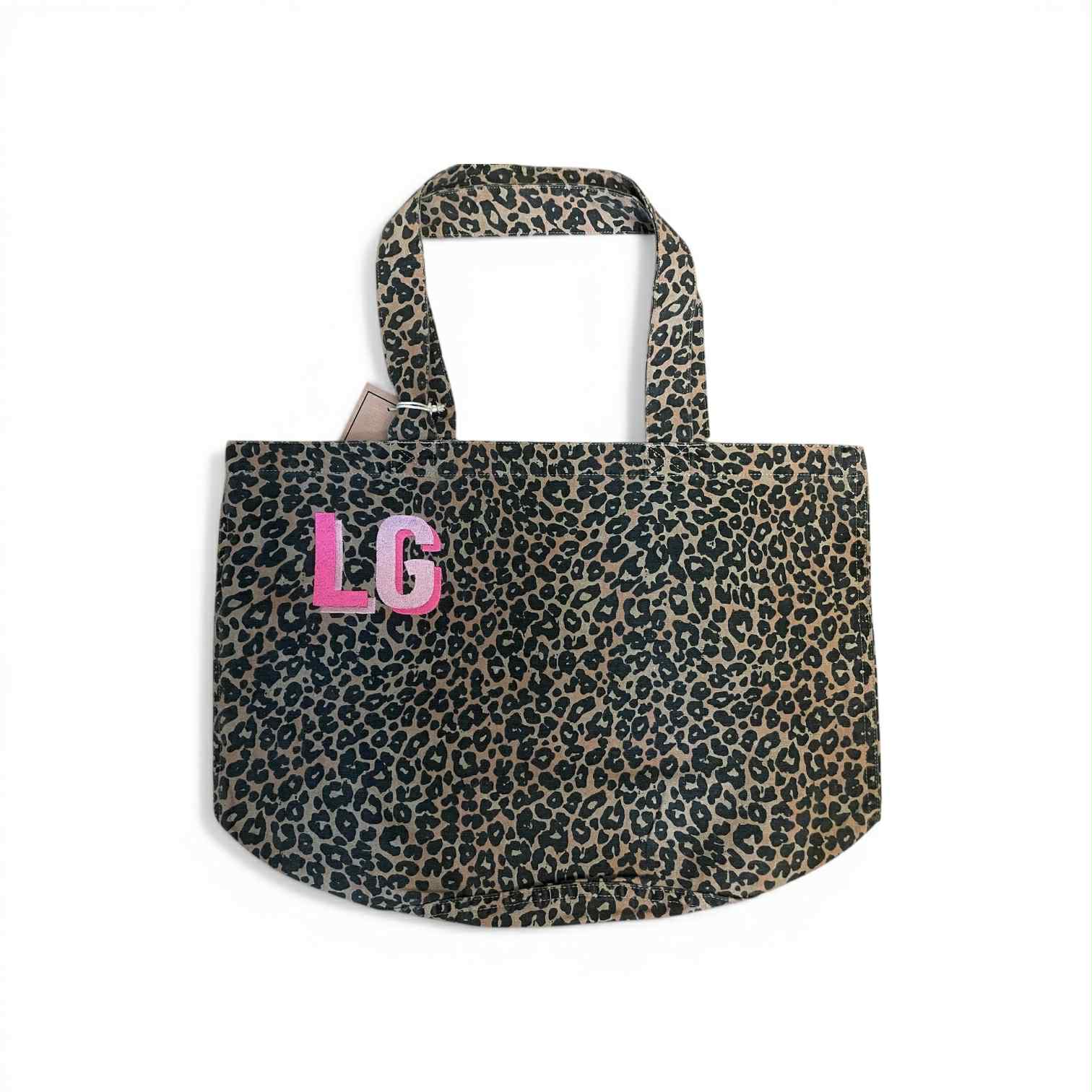k Leopard Print Canvas Shopper Bag - Embroidered Personalised Initials
