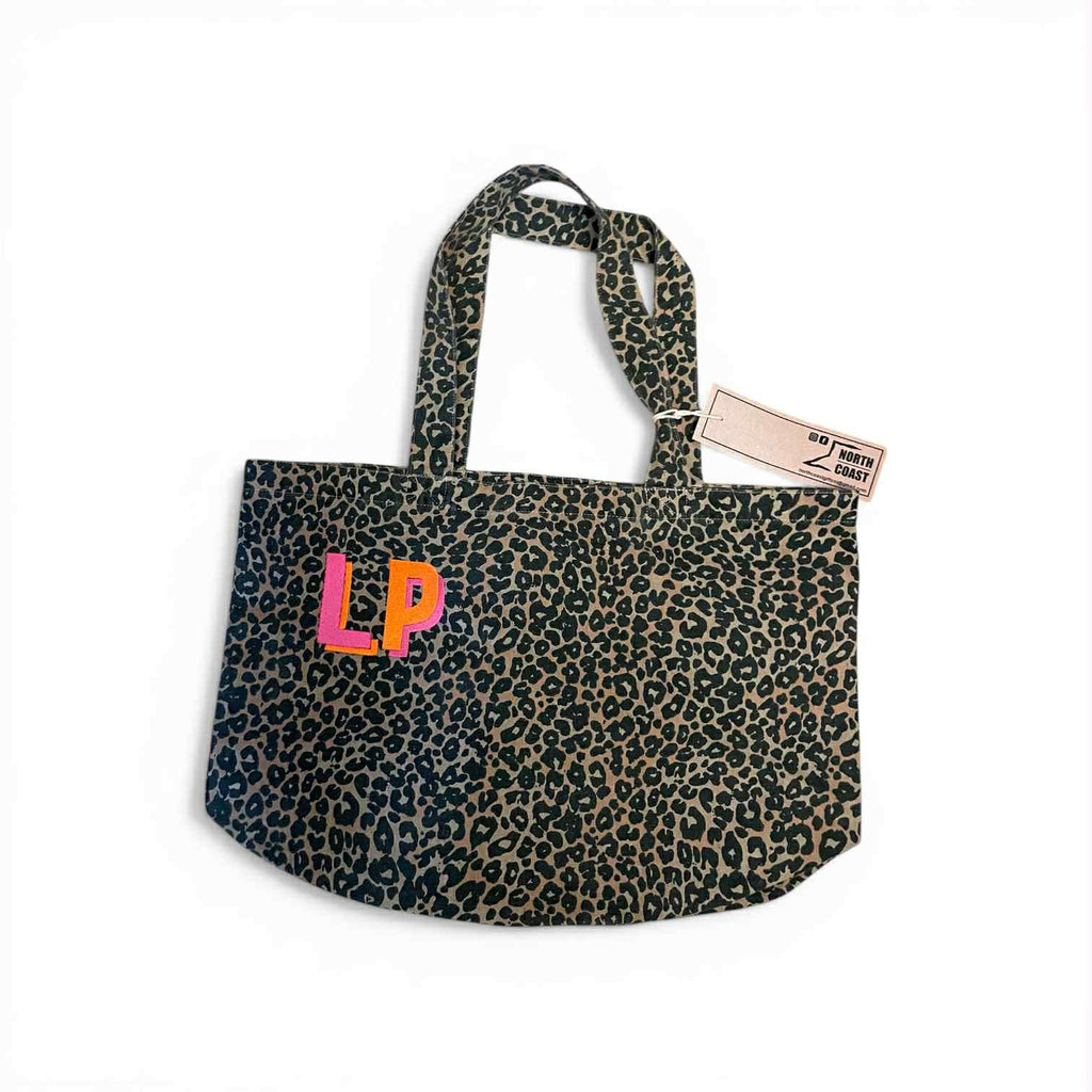 k Leopard Print Canvas Shopper Bag - Embroidered Personalised Initials