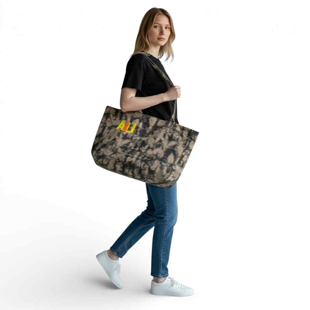Tie-dye canvas tote bag Embroidered Lettering