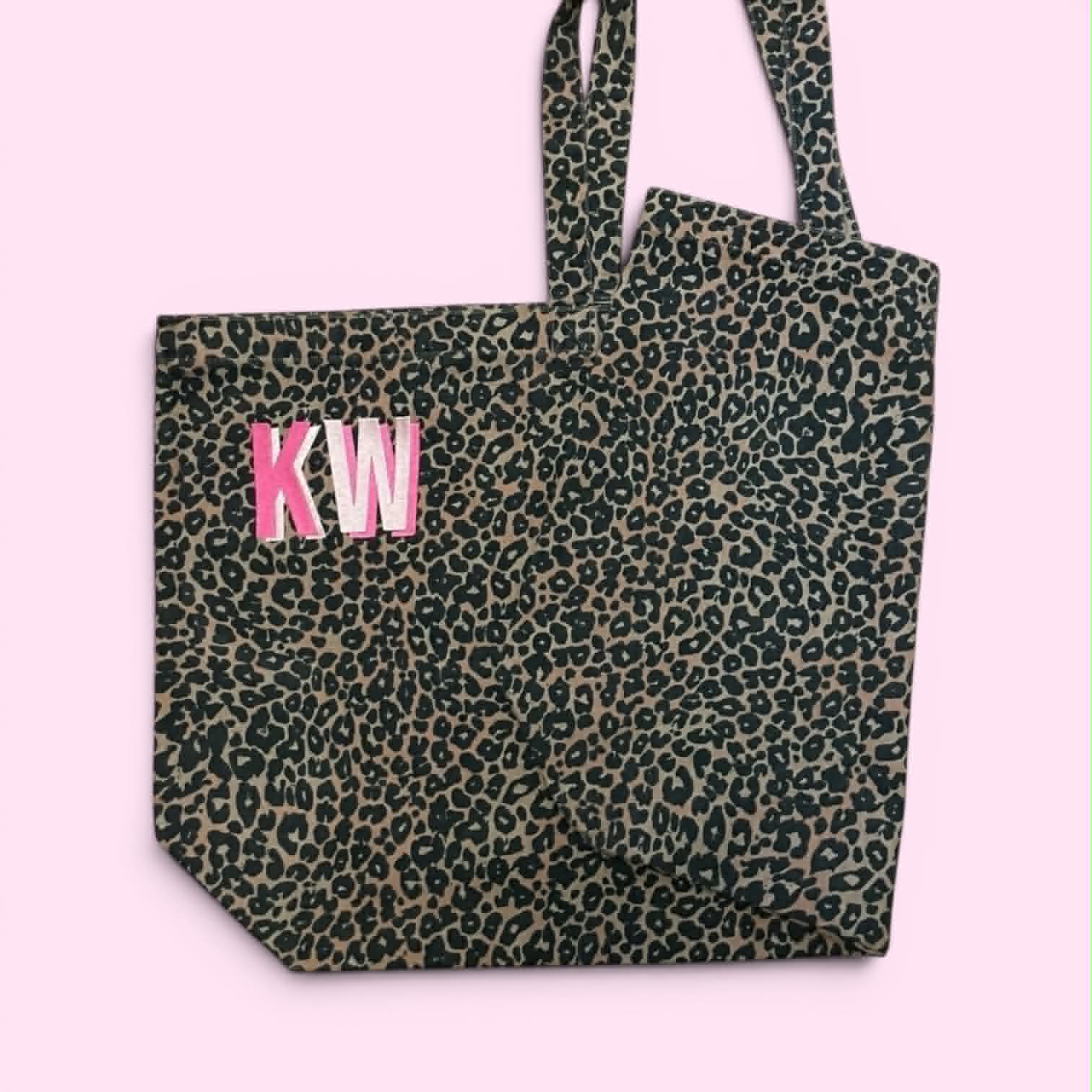 N Leopard print canvas oversized tote bag - Embroidered Personalised Initials