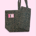 Oversized Leopard print canvas tote bag - Embroidered Personalised Initials