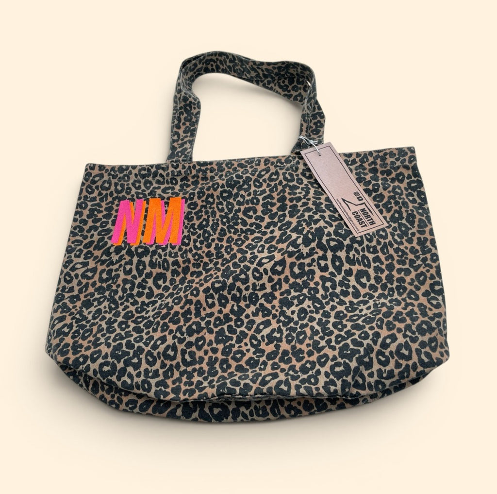 k Leopard Print Canvas Shopper Bag - Embroidered Personalised Initials