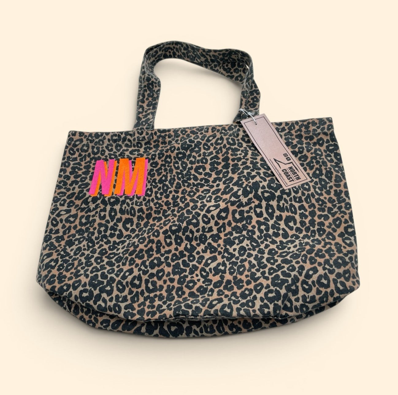 k Leopard Print Canvas Shopper Bag - Embroidered Personalised Initials